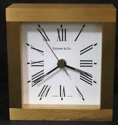 Tiffany & Co. Portfolio Brass Quartz Roman Numeral Desk Clock.