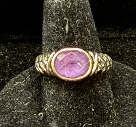 14K YG/ .925 David Yurman Style Faceted Amethyst Ring - Size 8.5 Signed AV