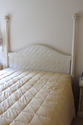 Queen Size White Rattan Headboard With Posts With Carved Wood Pineapple Finials