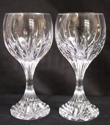 Set Of 2 Baccarat Massena Cut Crystal Large Wine Glasses