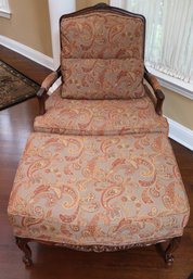 Beautiful Carved Wood Armchair With Matching Ottoman By Sherrill.