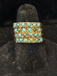 14K Rose Gold Victorian Style Turquoise Harem Ring - Size 9.25