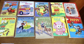 Lot Of 10 Childrens Little Golden Books, With Stories About Trucks, Aladdin And More.