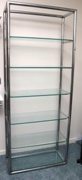 Midcentury Modern Tubular Chrome And Glass Shelves Etagere