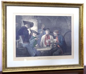 Vintage Dutch Or German Print Of Gentlemen Card Players.
