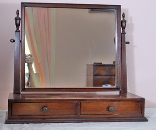 Antique Table Top Wood Vanity Mirror With 2 Drawers.