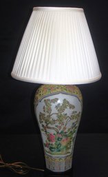 Chinoiserie Style Porcelain Table Lamp With Pleated Fabric Shade