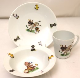 Limoges France, 3-piece Childrens Set With Cup Bowl And Plate