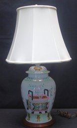 Chinoiserie Style Porcelain Table Lamp In FamilleRose Palette. With Poems Painted On.