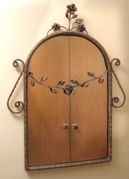 1930s Metal Framed Mirror With Flower And Vines