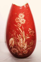 Superb Rosenthal Germany Tall Porcelain Vase Vessel With Gilt Edge Flowers On Burnt Orange Background.