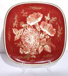 Rosenthal Germany Porcelain Footed Platter With Gilt Edge Flowers On Burnt Edge Background