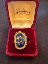 14K YG CUSTOM ABSTRACT LAPIS RING -SIZE 7