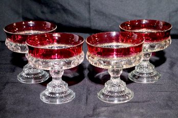 Vintage Tiffin Ruby Glass Kings Crown Thumbprint Pedestal Compote Dishes.