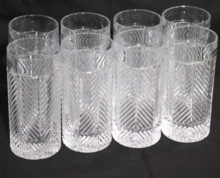 Set Of 8 Ralph Lauren Herringbone Crystal Highball Glasses. 6.25 Inches T