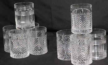 Set Of 10 Ralph Lauren Herringbone Crystal Double Old- Fashioned Glasses 4.25 Inches T