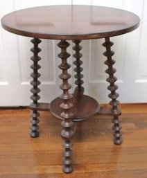 Maitland Smith Travelers Club Dark Wood Side Table With Turned Wood Legs.