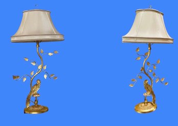 Chelsea House BEAUTIFUL Corciano Italian Crystal Table Lamps - Matched Pair With Tan Silk Shades.