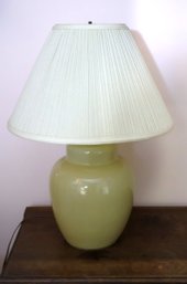 Contemporary Tan Color Ginger Jar Ceramic Table Lamp With Fabric Shade.