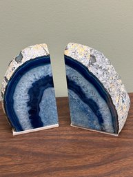 Set Of Blue Quartz Geode Bookends