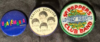 2 Vintage Beatle Pins And Sgt Pepper Lonely Hearts Patch