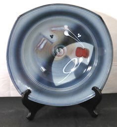 Handmade Ceramic Bowl With Blue Glaze And Abstract Design.