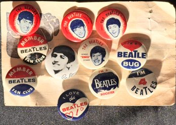 11 Vintage Beatle Pinback Buttons