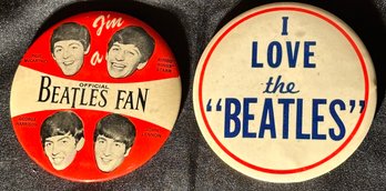 2 Large Vintage Official Beatles Collector's Pinbacks I Love The Beatles And Official Beatles Fan