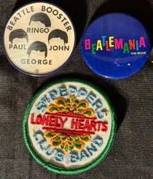 Vintage Beatles Pinbacks And Sgt Pepper Patch