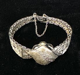 14K White Gold Panto Elegant Ladies Peekaboo Watch With Diamond Ribbon, Manual Movement, Working Condition.