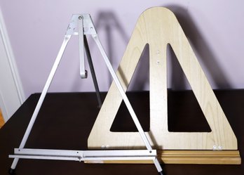 Two Folding Table Easels. Wooden And Aluminum.
