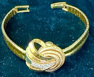 14K Yellow Gold LA LEUBA Fancy Vintage Ladies Hinged Domed Watch With Diamond Ribbon.