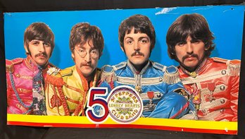 Vintage SGT Pepper Doubled Sided 50 Year Anniversary Cardboard Poster Approx. 46 X 23 Inches