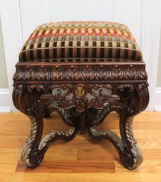 Althorp Living History Carved Wood Stool With Painted Eagle Accents
