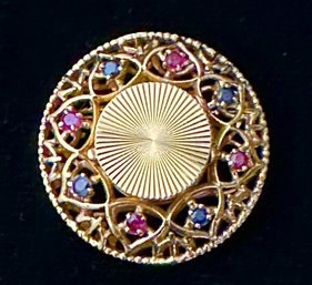 14K Yellow Gold Open Design Pendant/Pin With Semi Precious Stones