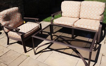 Brown Jordan Outdoor Patio Furniture Love Seat, Armchair  And Coffee Table.