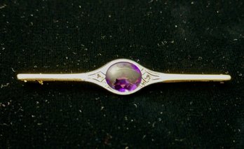 14K YG AMETHYST AND DIAMOND BROOCH PIN