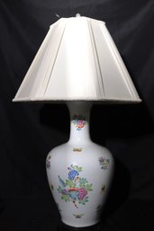 Exquisite Large Herend Porcelain Queen Victoria Lamp 2 Of 2  With Pleated Fabric Shade On Carved Asian Stand.