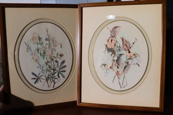 Pair Of Framed Floral Watercolor Paintings Signed By The Artist