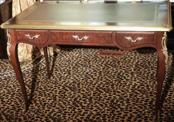 Antique French Louis XV Style Desk With Black Leather Top.
