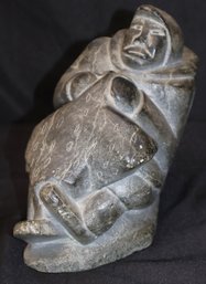 Vintage Intuit Hand Carved Soapstone Eskimo Hunter Sculpture