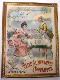 RARE OVERSIZED 62' X 82'  Antique French Advertising Poster Of Pates Pompadour, Gilded Frame, Almost 7 Feet T