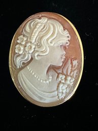 18K YG CAMEO PENDANT PIN