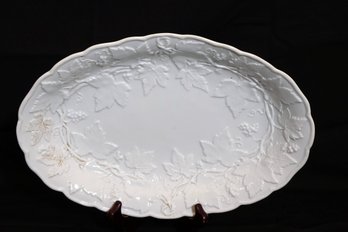 Antique Meissen White Maple Leaf Platter Dark Blue Crossed Swords Mark.