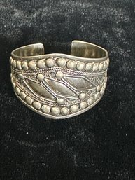 STERLING SILVER OPEN BACK HAND HAMMERED BEADED CUFF BRACELET - VERY NICE PIECE