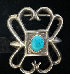 Sterling Silver Turquoise Large Handmade Belt Buckle-signed