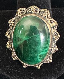 Sterling Silver Large Vintage Malachite Brooch Pin