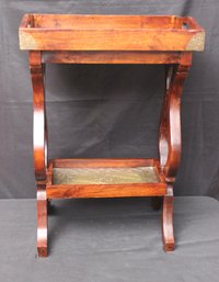 Pier 1 Wood Tray Side Table/Plant Stand With Embossed Sheet Metal Liner Accents