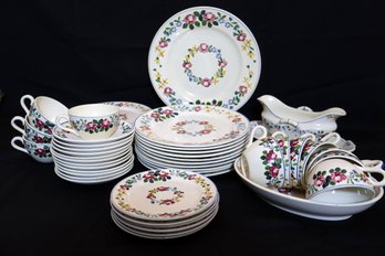 Sarreguemines France Piccola Dinner Service, With Colorful Floral Border.