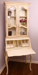 Ethan Allen Country French Floral Paint Secretary Desk With Display Hutch, Cute Piece Great For Home Decor